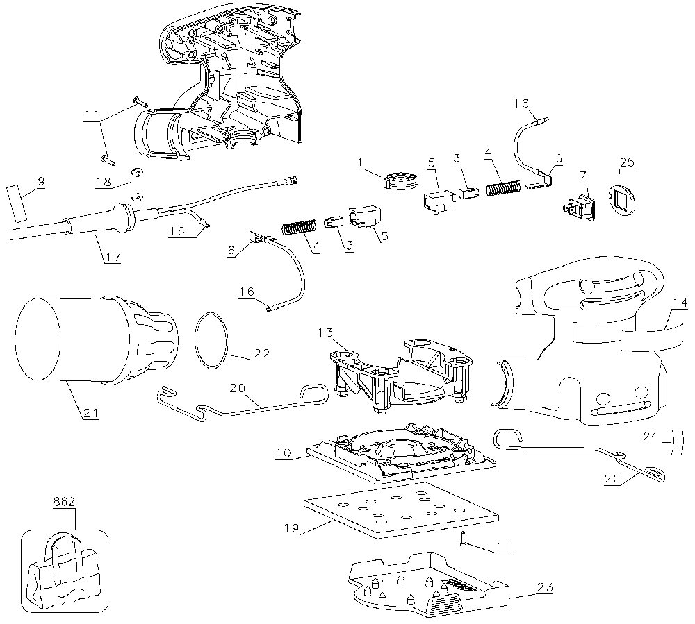 Exploded Diagram A Diagram and Parts List for QS540B1 Type 1 Black and Decker Sander Polisher